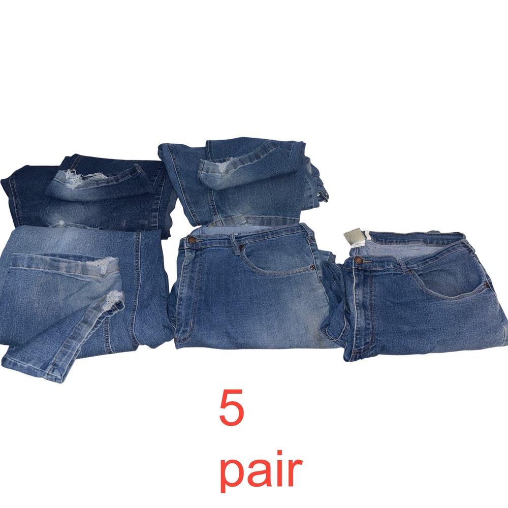 scandia woods womens blue denim jeans size 44L distressed hem zip pocket 5 pairs